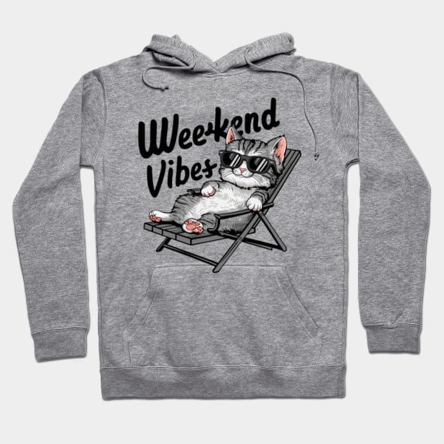 One design features a cool and comfortable kitten wearing sunglasses, casually lounging on a beach chair. (2) Hoodie by YolandaRoberts